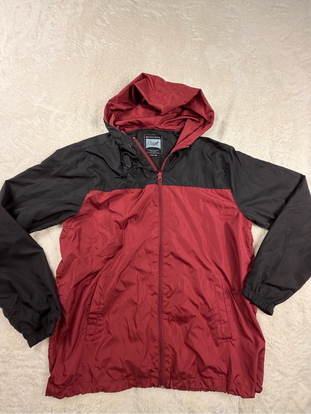 Vintage Beautiful Giant Red & Black Hooded Windbreaker Jacket xl